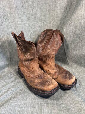 Ariat Brown Leather Cowboy Work Boots US 8.5D Mens Western Slip Resist Oil Resis